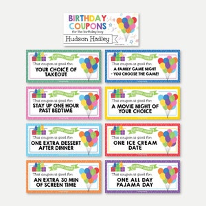 Printable Birthday Coupon Template, Editable Gift Voucher Idea, DIY Present, Personalized Love Coupon for Boys Girls & Kids Happy Bday Party