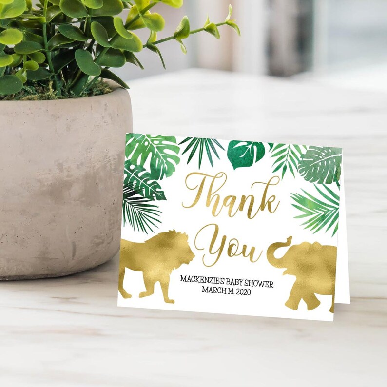 Gold Safari Baby Shower Thank You Card Template DIY Thank You Etsy
