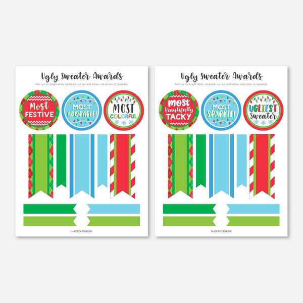 Ugly Sweater Awards Template - Printable Ugly Sweater Awards, Printable Award Ribbon, Ugly Christmas Sweater Party Supplies, Ugliest Sweater