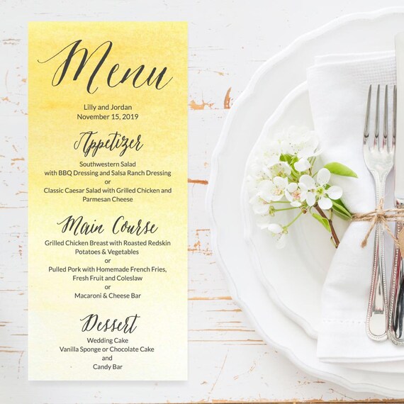 Printable Wedding Menu Cards Wedding Menu Printed Wedding | Etsy
