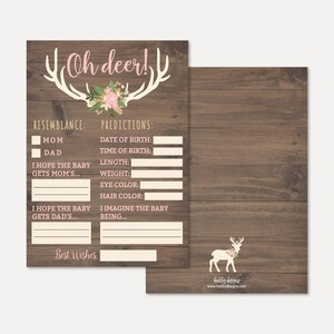 Oh Deer Mädchen Baby-Dusche-Vorhersagen Kartenvorlage - Andenken Baby-Dusche druckbar, Sofort Download Vorhersage, Hadley Designs