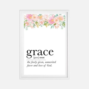 Floral Grace Definition Wall Art Template - Floral Grace Definition Printable Sign, Floral Grace Definition Wall Decor