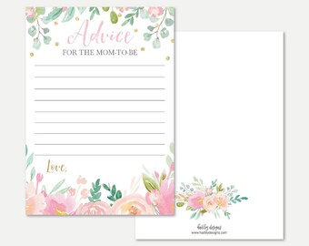 Modello di biglietto di consigli per baby shower floreale rosa pastello - Biglietto con parole di saggezza per baby shower, biglietti di consigli per baby shower, consigli per baby shower