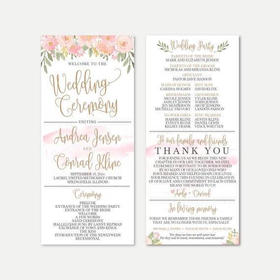 Blush Floral Arch Wedding Program Template Programs Designs Etsy