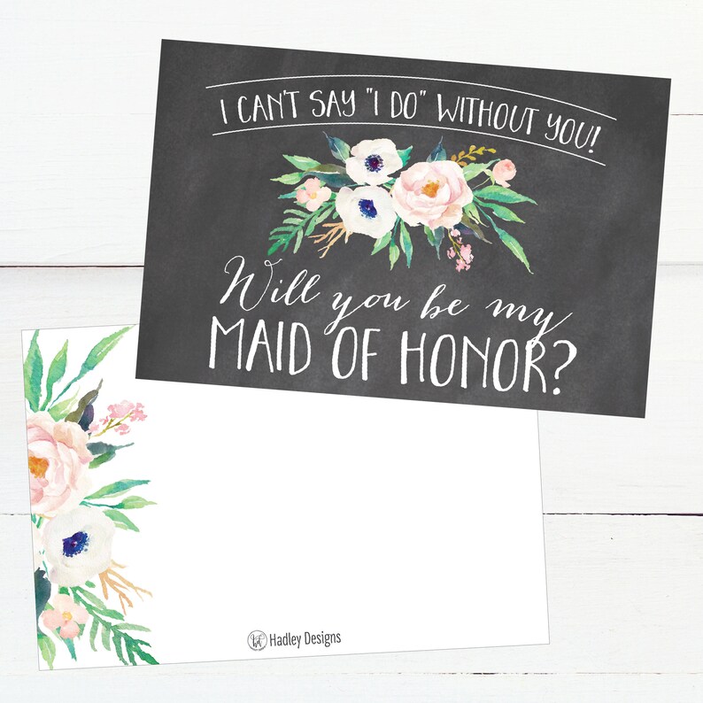 Printable Will You Be My Maid of Honor Card Chalk Floral Etsy