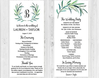 Eucalyptus Wreath Greenery Wedding Program, Wedding Programs Designs, Wedding Programs Instant Download, Wedding Program Format Template