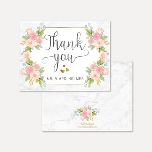 Modèle de carte de remerciement de mariage floral de diamant marbre Blush - en vrac, modèle de remerciement modifiable, carte de remerciement bricolage pour mariage, merci