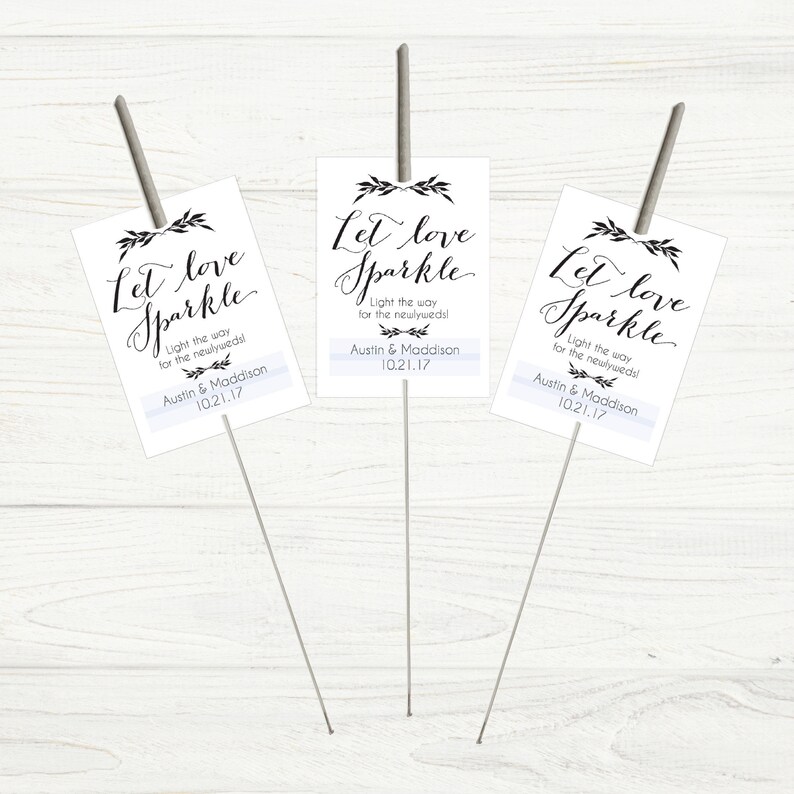 Printable Let Love Sparkle Tags for Sparklers, White Classic Wedding Sparkler Holder Tag Personalized Exit Send Off Sleeves DIY PDF Template image 2