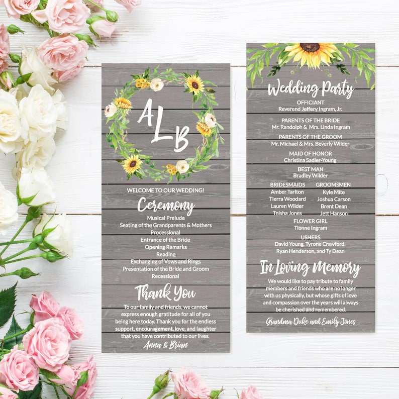 Wedding Program Thank You Messages Wedding Programs Online Etsy