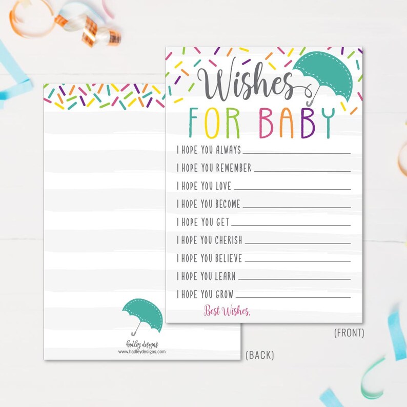 Sprinkle Baby Shower Wishes Card Template Baby Well Wishes Etsy