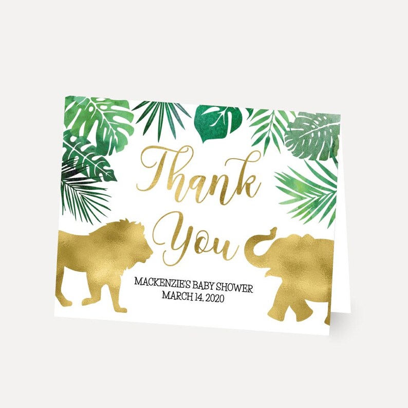 Gold Safari Baby Shower Thank You Card Template DIY Thank You Etsy