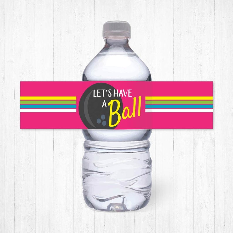 Bowling kids party bottle label template water bottle labels etsy