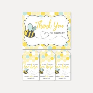 Bee Baby Douche Bedankkaart en Favor Tags Sjablonen - Favor Tag Bundel, Bedankkaart en Favor Tag Bundel, Baby Shower Bedankt