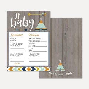 Aztec Adventure Boy Baby Shower prédictions carte modèle - souvenir Baby Shower imprimable, téléchargement immédiat prédiction, Hadley Designs