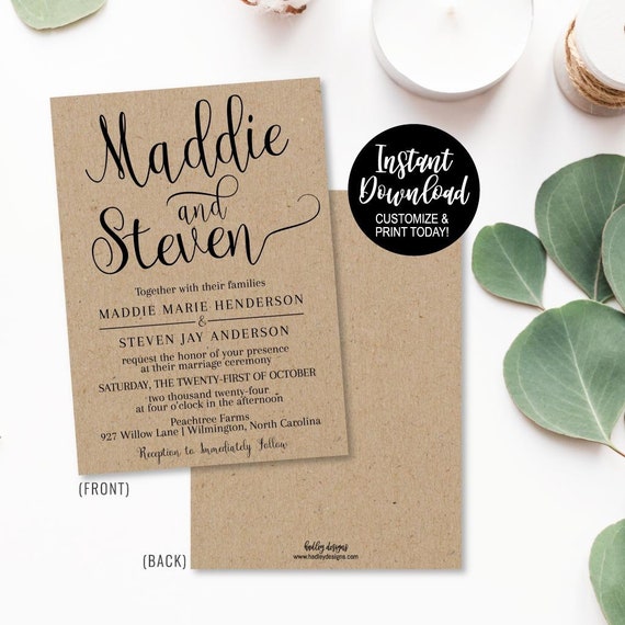 Diy Wedding Invitations Printables Diy Wedding Invitations Etsy