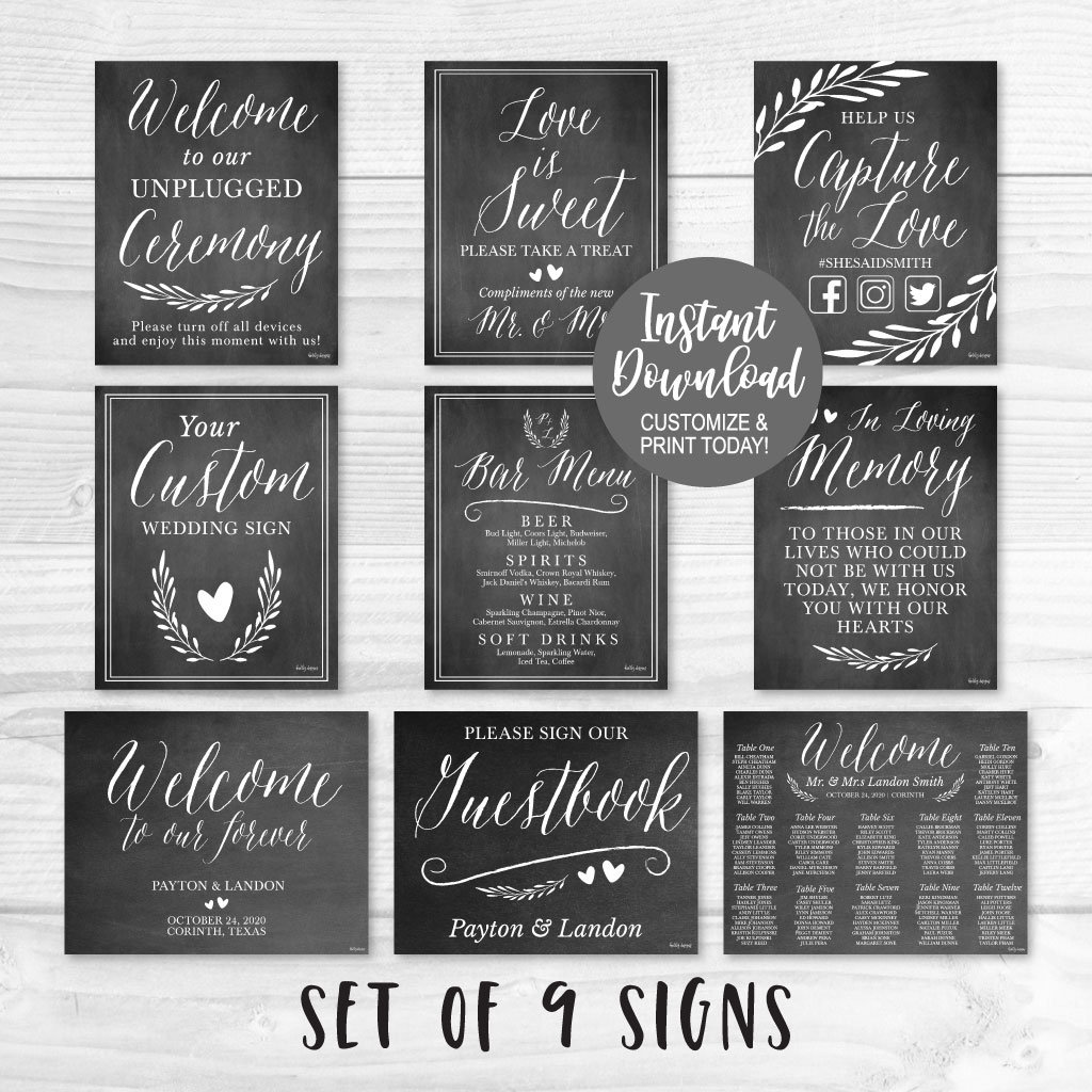 Wedding Signs Printable Bundle Printable Wedding Sign | Etsy