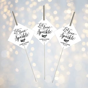 Printable Let Love Sparkle Tags for Sparklers, White Classic Wedding Sparkler Holder Tag Personalized Exit Send Off Sleeves DIY PDF Template image 1