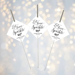 Printable Let Love Sparkle Tags for Sparklers, White Classic Wedding Sparkler Holder Tag Personalized Exit Send Off Sleeves DIY PDF Template image 1