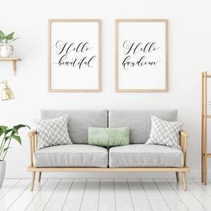 Hello Beautiful Hello Handsome Printable Sign Set, Home Decor Wall Art ...