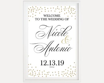 Elegant New Years Eve Wedding Welcome Sign Template - Welcome Sign for Wedding Reception, Wedding Calligraphy Sign, Hadley Designs, Editable