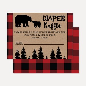 Plaid Bear Baby Shower Diaper Raffle Cards, Diaper Raffle Download, Raffle Printable, Diaper Raffle Template, Instant Download