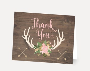 Deer & Campfire Camping Personalized Party Thank You Cards Deer & Campfire Camping Personalized Party Thank You Cards