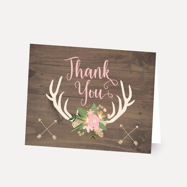 Oh Deer Girl Baby Shower Thank You Card Template DIY Thank - Etsy