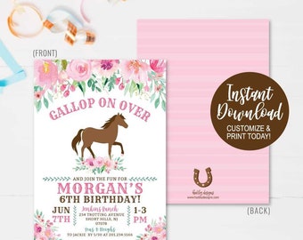 Horse Birthday Invitation PDF, Horse Birthday Invitation Editable, Horse Birthday Invitation Corjl, Digital Invite Template