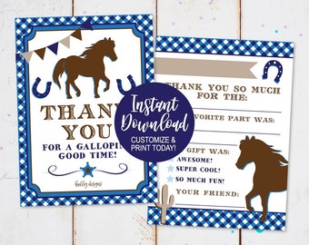 Kids Fill In The Blank Thank You Card For Horse, Printable Thank You Note, Printable Thank You Card For Kids, Kids Thank You Cards Birthday
