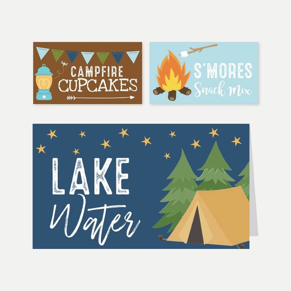 Family Campout Food Tent Cards Printable, Backyard Camping Buffet Label Template, Mountain Picnic Place Card Sign, Outdoor Summer Decoration