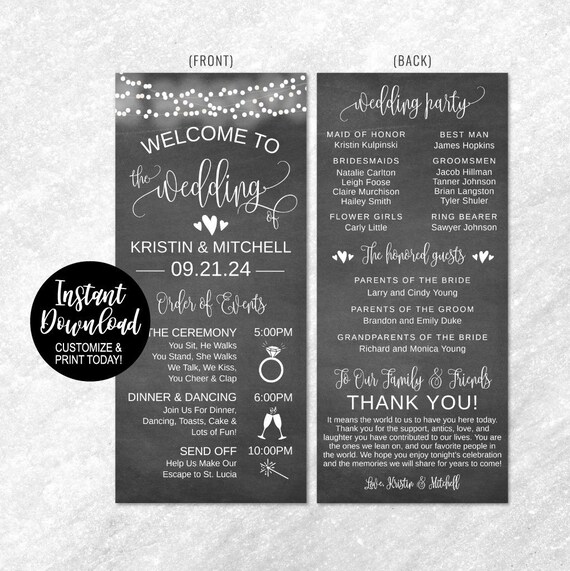 Diy Printable Wedding Programs Templates Wedding Program Etsy