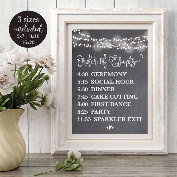 Chalk Order Of Events Editable Wedding Sign Printable Wedding Etsy