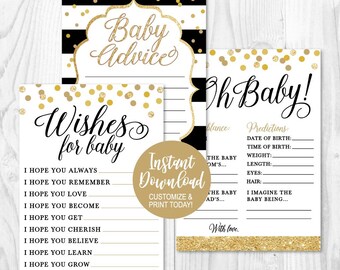 Zwart en goud baby shower pakket, aandenken bundel, advieskaart, oh baby, goed wensen voor baby, baby aandenken kaarten, aandenken set
