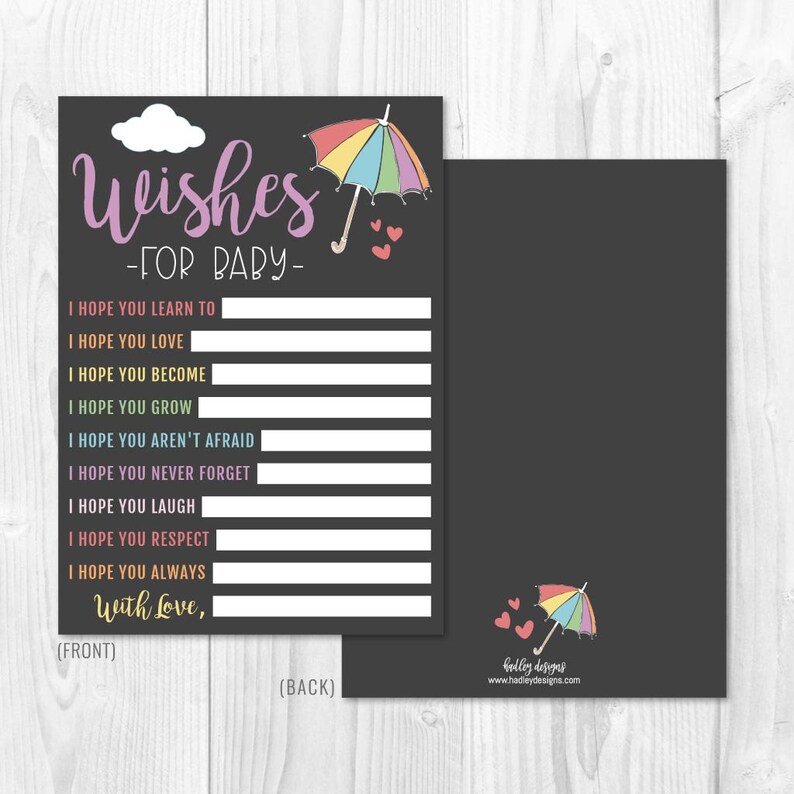 Rainbow Baby Shower Wishes Card Template Baby Well Wishes Etsy