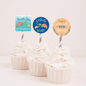 Sea Turtle Baby Shower Cupcake Toppers Template - Baby Shower Cupcake Decorations, DIY Printable Cupcake Topper, Party Cupcake Topper