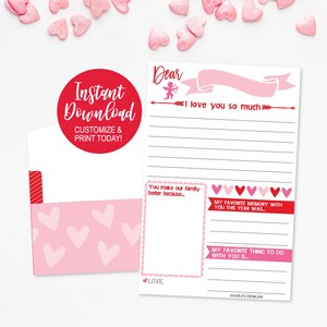Papelería Love Note, Papel Love Note, Love Note Pad, Tarjeta de San Valentín imprimible, Día de San Valentín digital, Complete la tarjeta en blanco, Carta para niños