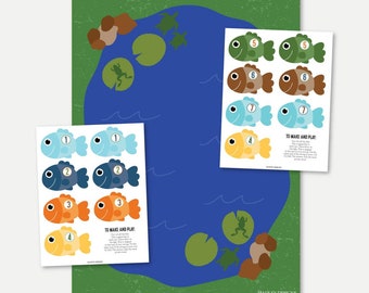 Magnetic Fishing Game for Kids Printable, Colorful Fish Pond Template, Counting Games for Toddlers, Fishing Carnival Game Indoor or Outdoor