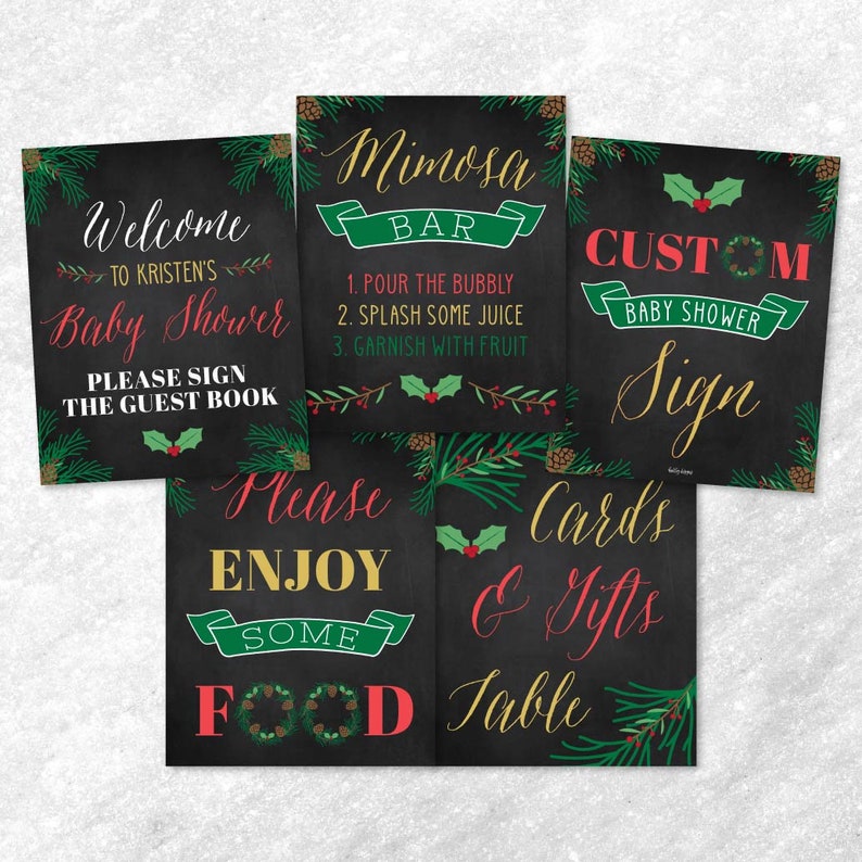 Matching Baby Shower Signs Baby Shower Sign Bundle Sign Printable Baby Shower Sign Package Christmas Baby Shower Sign Set Templates