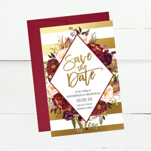 Printable Wedding Save The Date Cards Editable Template, Gold Destination Modern Floral PDF DIY Save-The-Date Invitation Instant Download, image 3