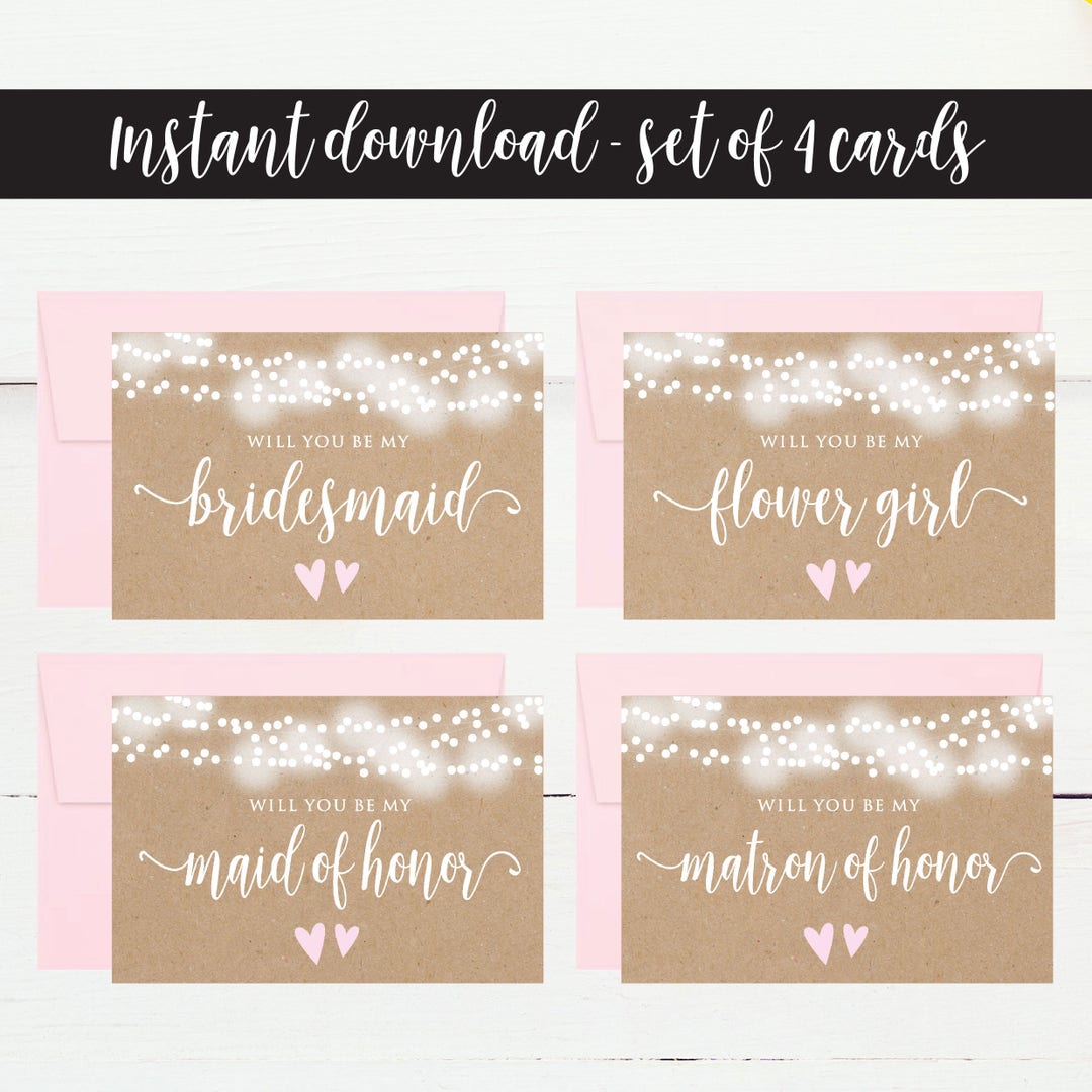 Will You Be My Bridesmaid Printable Set, Rustic Bridal Proposal Card ...