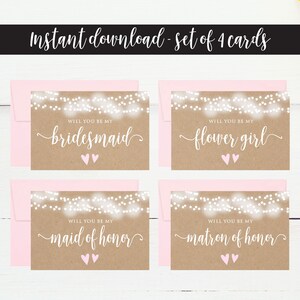 Will You Be My Bridesmaid Printable Set, Rustic Bridal Proposal Card, Flower Girl, Maid of Honor, Matron of Honor, DIY Editable Download