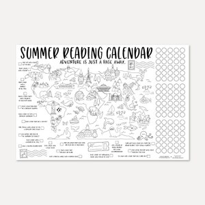 Druckbares Lesetagebuch für Kinder, Schülerbelohnungsdiagramm, Leseherausforderungsvorlage, Reisebuch-Tracker-Planer, monatliches Sommer-PDF für Kinder