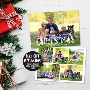 Cartão com foto de Natal, cartão de Natal com foto rústica, cartão de Natal editável personalizado, cartões de férias para impressão, cartão de felicitações de família, faça você mesmo