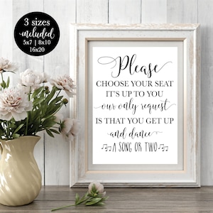 Choose Your Seat Wedding Sign, Find Your Seat No Seating Plan Sign, Rustic Get Up and Dance Printable Signage Decor, DIY Instant Download image 1