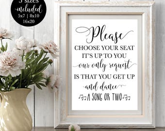 Choose Your Seat Wedding Sign, Find Your Seat No Seating Plan Sign, Rustic Get Up and Dance Printable Signage Decor, DIY Instant Download