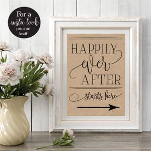 Happily Ever After Starts Here Wedding Sign, Welcome Directional Reception Sign, Rustic Right Arrow Printable Sign, DIY Instant Download image 2