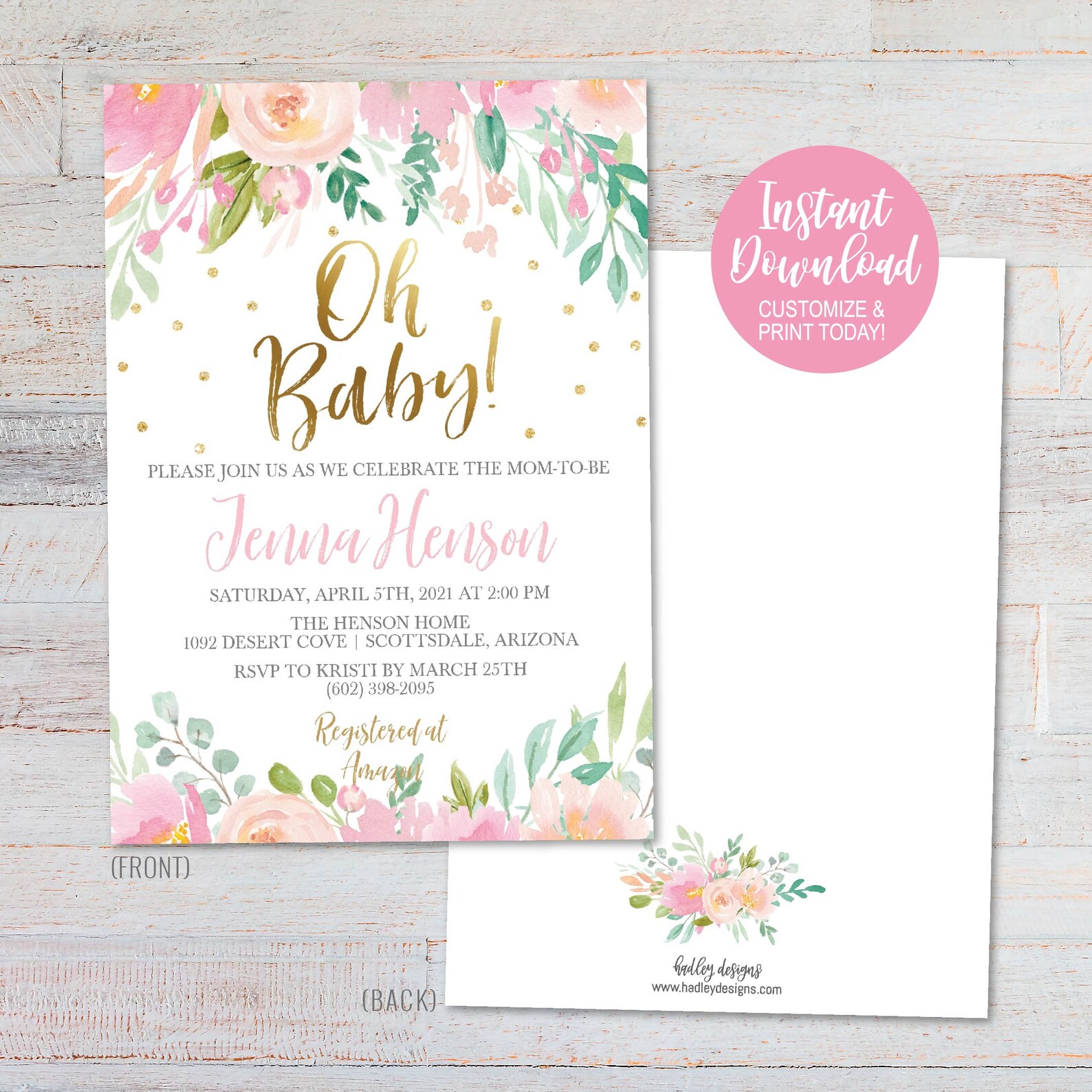 Baby Shower Invitation Girl Digital Baby Shower Invitation Etsy