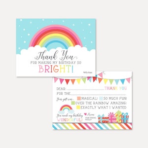Regenbogen Kinderparty Füllen Sie die leere Dankeskarte Vorlage aus - Füllen Sie die leere Dankeskarte aus, Kinder ausfüllen, Notiz ausfüllen