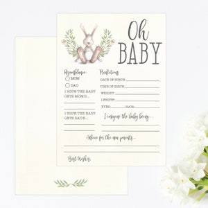 Grün und Hase Baby Shower Karte, Baby Shower Prediction Download, Baby Shower Prediction Advice, druckbare Prediction Karten
