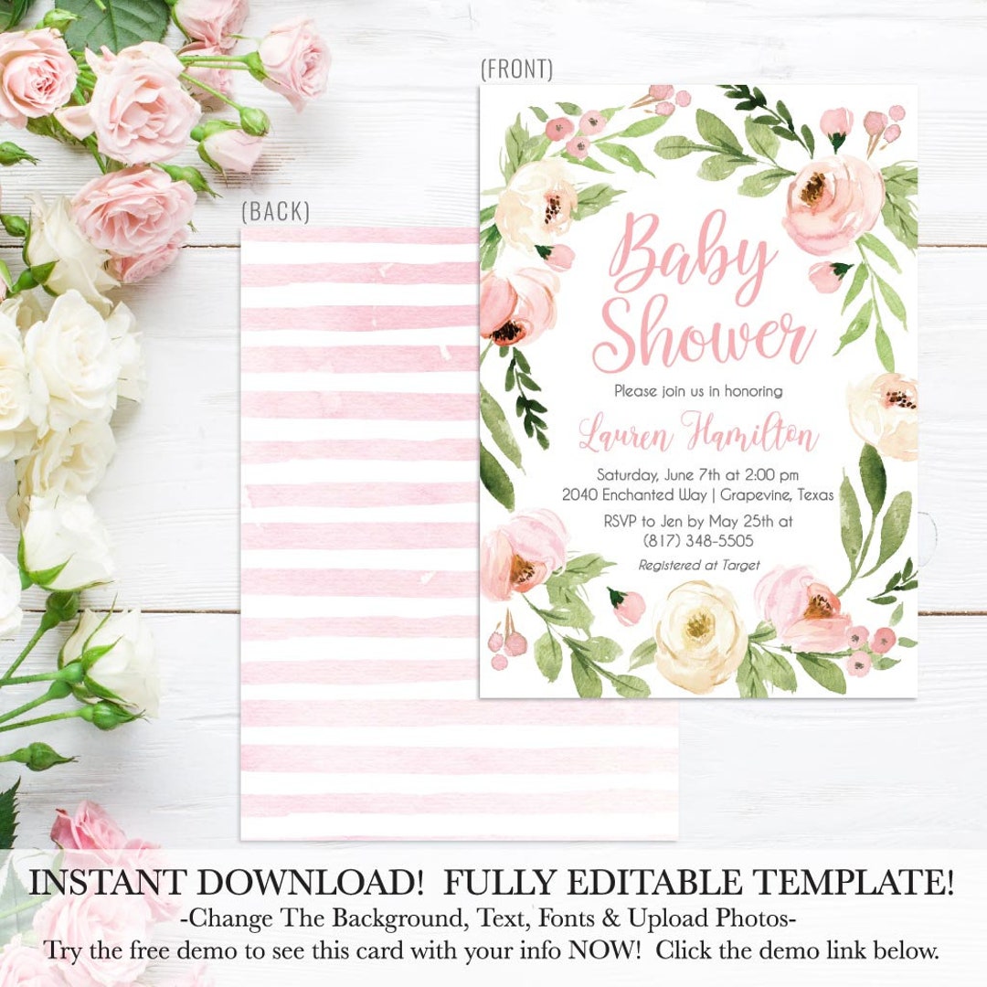 Baby Shower Invitation Girl Printable Baby Girl Shower - Etsy